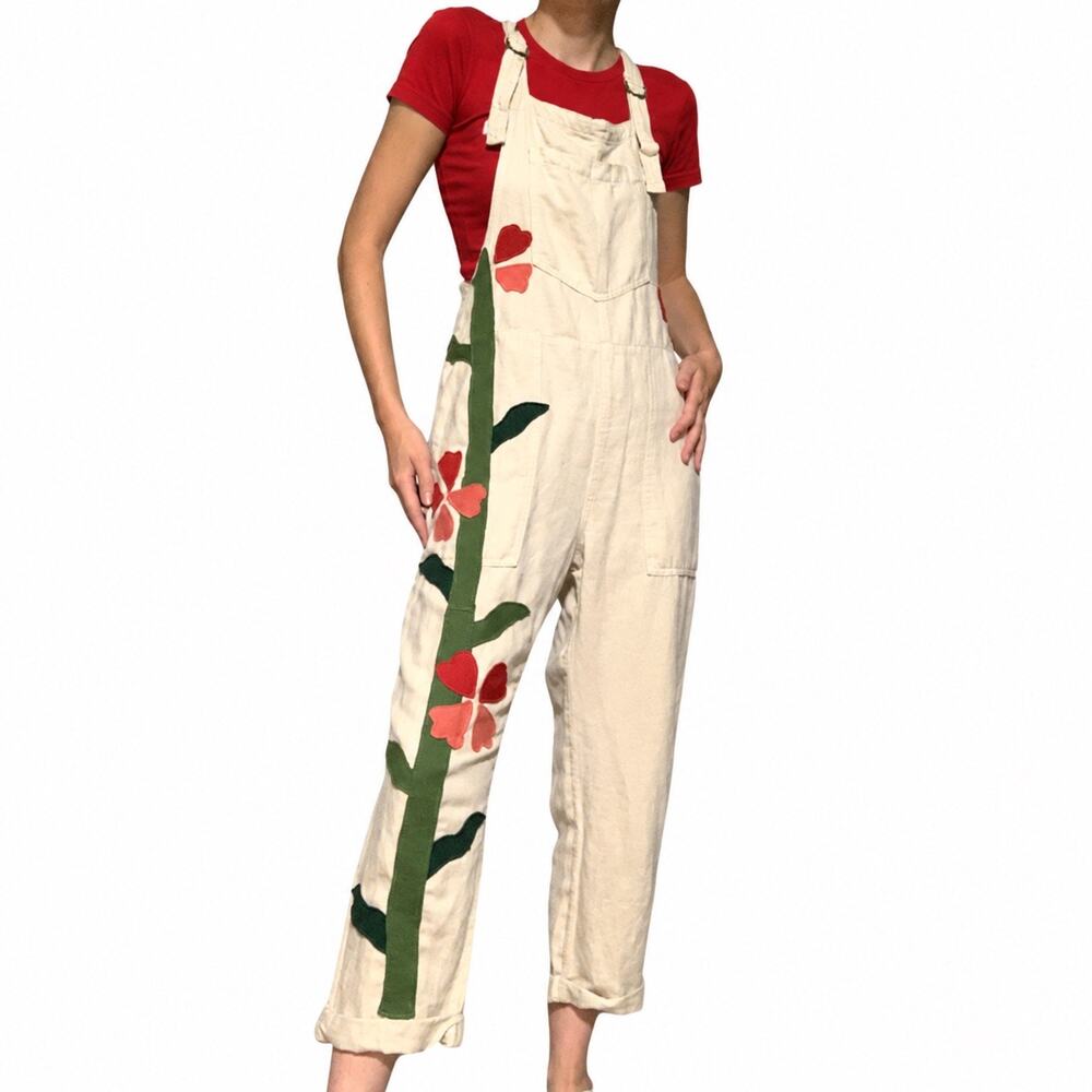 Custom Upcycled Aerie Flower Patchwork Overalls – Medium